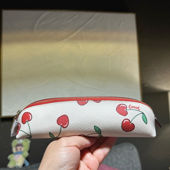 Coach White Pencil Case with Cherry Print - Picture 1 of 5